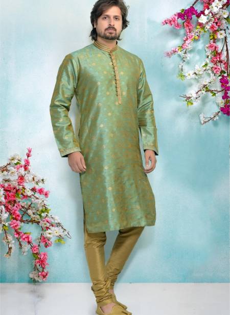 Sea Green Colour Party And Function Wear Traditional Pure Jaquard Silk Brocade Kurta Pajama Redymade Collection 1032-8374